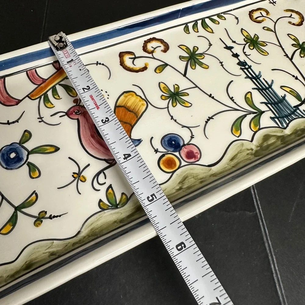 Sur la Table Appetizer Tray w/ Handles Portugal Stylized Foliage Folk Artsy - Picture 8 of 10